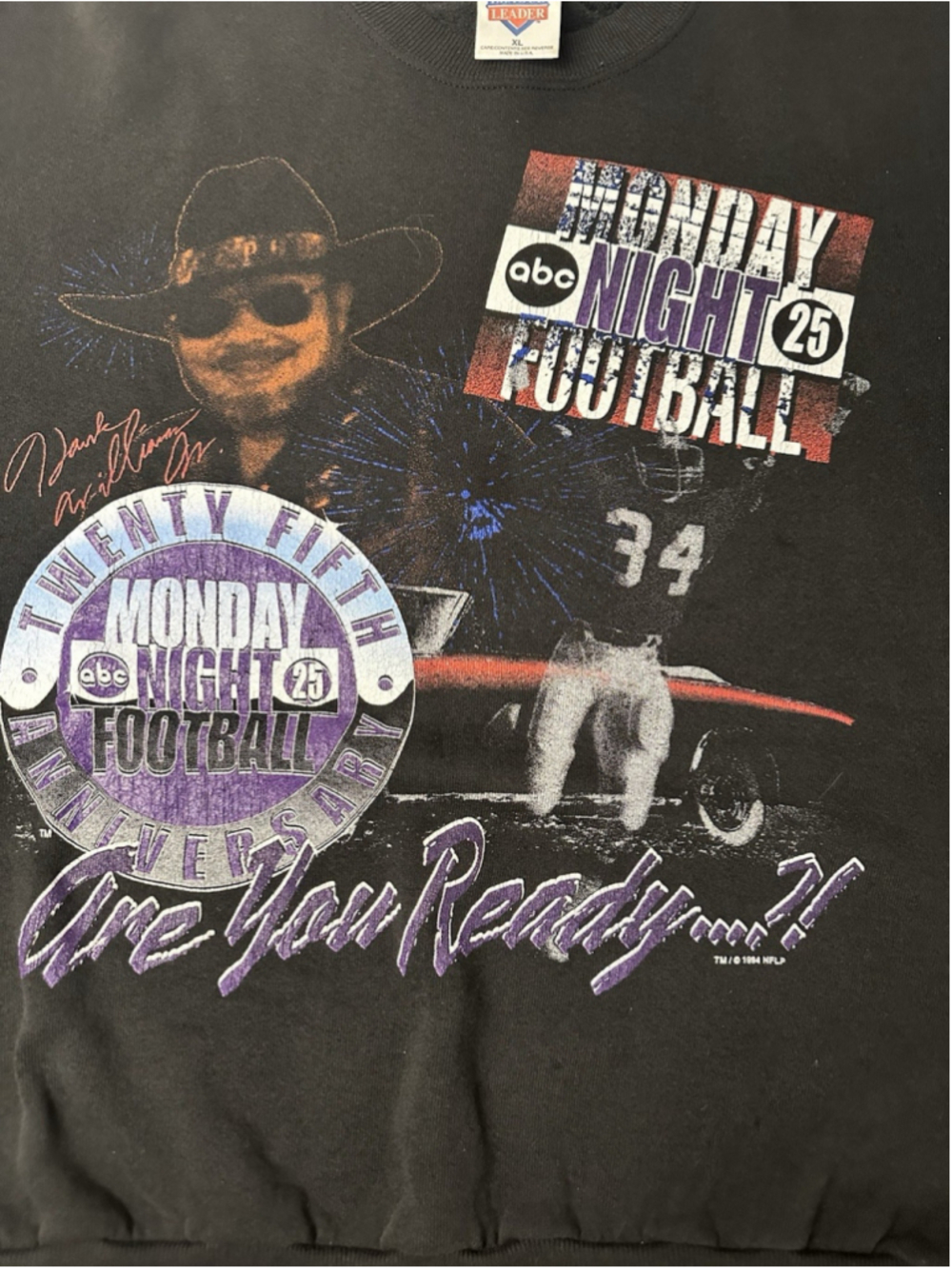 Vintage 1994 ABC Monday Night Football Sweatshirt Hank Williams Jr 25th Ann XL